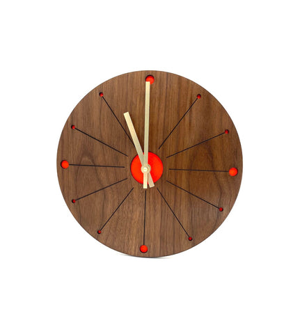 Orange Atomic Starburst Clock